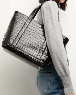 Veronica Beard Shoulder Bags|Tote Bags>Grand Croc-Embossed Goody Bag in