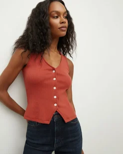 Veronica Beard Tops>Hoorne Tank in Brick Red