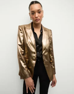 Veronica Beard Jackets & Outerwear|Matching Sets>Izara Dickey Jacket in Vintage Gold x Poppy Delevingne