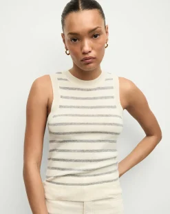 Veronica Beard Tops|Sweaters>Jerrel Striped Cashmere Tank in Ivory/Heather Grey