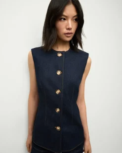 Veronica Beard Tops|Matching Sets>Jessup Denim Vest in Dark Oxford
