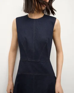 Veronica Beard Dresses>Karrigan Denim Midi Dress in Dark Wash