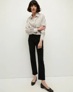 Veronica Beard Tops>Keiko Stretch-Cotton Shirt in Striped Ivory