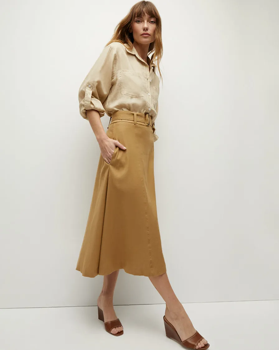 Veronica Beard Skirts & Shorts>Khaki Linen A-Line Skirt
