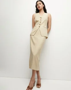 Veronica Beard Skirts & Shorts>Kimpton Stretch-Linen Skirt in Stone Khaki