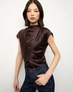Veronica Beard Tops|Party Dressing>Leilany Silk Top in Dark Chocolate
