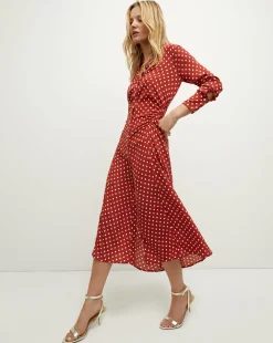 Veronica Beard Dresses>Lex Polka-Dot Dress in Brick Red/Ecru