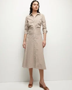 Veronica Beard Dresses>Lex Striped Dress in Deep Ochre/White