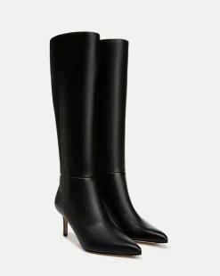 Veronica Beard Boots & Booties>Lisa Leather Mid-Heel Tall Boot in