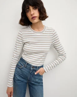 Veronica Beard Tops>Long Sleeve Pruitt Tee in Off-White Multi