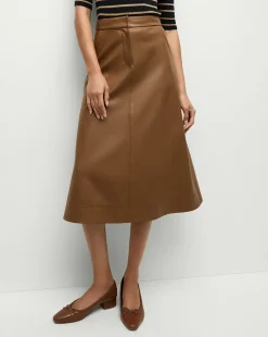 Veronica Beard Skirts & Shorts>Louise A-Line Pleather Skirt in Tan