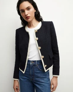 Veronica Beard Jackets & Outerwear>Mabel Collarless Tweed Jacket in