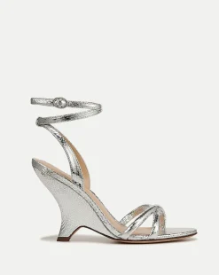 Veronica Beard Sandals>Manuela Sculpted Wedge Metallic Leather Sandal