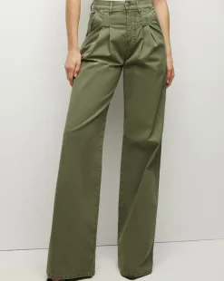 Veronica Beard Pants>Mia Wide-Leg Pleated Pant in Stone Army