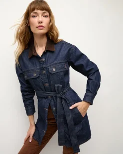 Veronica Beard Jackets & Outerwear|The Veronicas' Favorites>Mikaela Shacket With Cord Collar in Indigo Rinse