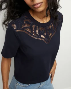 Veronica Beard Tops>Monty Cotton Cropped Tee in