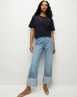 Veronica Beard Tops>Monty Cotton Cropped Tee in