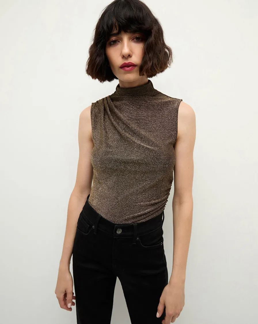 Veronica Beard Tops|Party Dressing>Mylie Sleeveless Top in Gold | High Neck Top