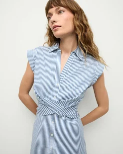 Veronica Beard Dresses>Nagano Shirtdress in Blue & White Stripe