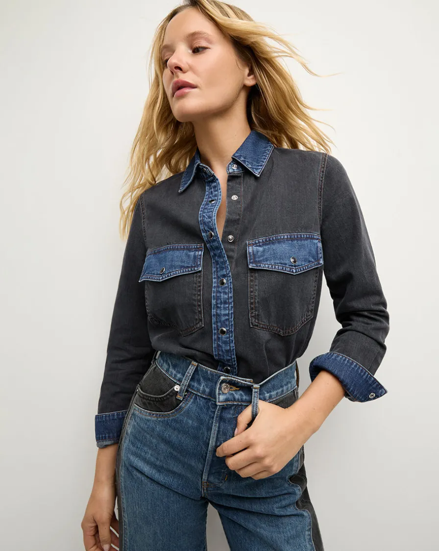 Veronica Beard Tops|The Veronicas' Favorites>Noah Shirt Colorblock in Blue Star Colorblock