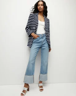 Veronica Beard Jackets & Outerwear>Ortiz Terrycloth Jacket in Marine/Off-White/Blue Surf