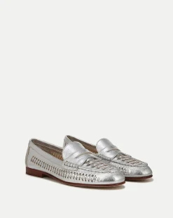 Veronica Beard Flats & Loafers>Penny Woven Metallic Leather Loafer
