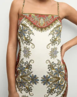 Veronica Beard Dresses>Petra Linen Maxi Dress in Cream & Red