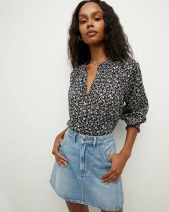 Veronica Beard Tops>Pienza Floral Top in Navy Multi
