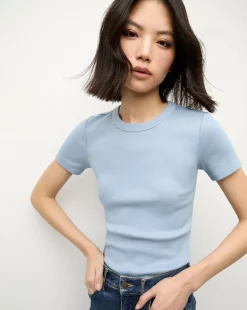 Veronica Beard Tops>Pruitt Tee in Smoke Blue
