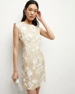 Veronica Beard Dresses>Rosedale Stretch-Linen Dress in Stone Khaki/Off-White