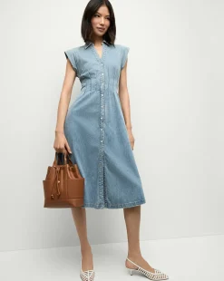 Veronica Beard Dresses>Ruben Denim Dress in Pebble Stone