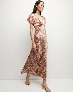 Veronica Beard Dresses>Seymour Stretch-Silk Dress in Deep Ochre Multi