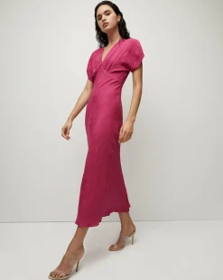 Veronica Beard Dresses>Seymour Silk V-Neck Dress