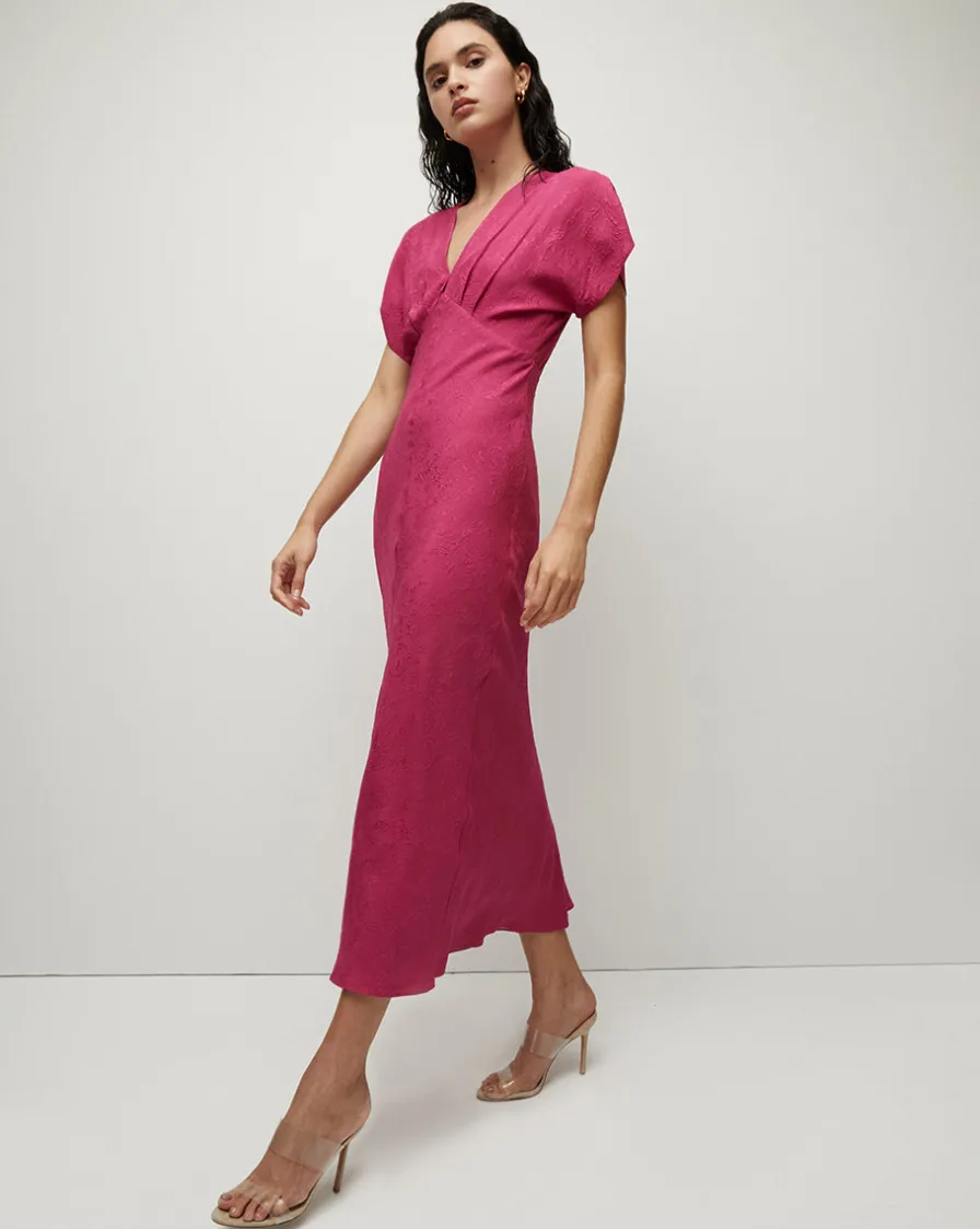 Veronica Beard Dresses>Seymour Silk V-Neck Dress