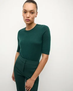 Veronica Beard Tops|Sweaters>Shana Short Sleeve Cashmere Sweater in Dark Green