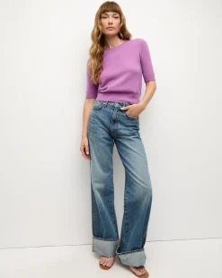 Veronica Beard Tops|Sweaters>Shana Short Sleeve Cashmere Sweater in Lilac