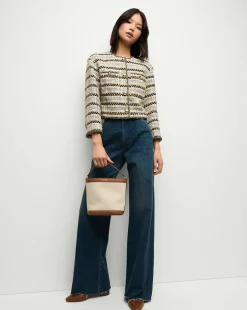 Veronica Beard Crossbody Bags>Small Canvas Feedbag in Cream Linen & Tan