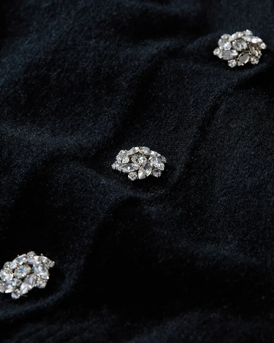 Veronica Beard Sweaters|Tops>Solene Rhinestone-Button Cashmere Cardigan in Black