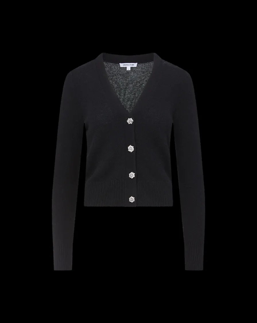 Veronica Beard Sweaters|Tops>Solene Rhinestone-Button Cashmere Cardigan in Black
