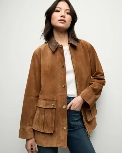 Veronica Beard Jackets & Outerwear|The Veronicas' Favorites>Suz Suede Dickey Chore Coat in Tan