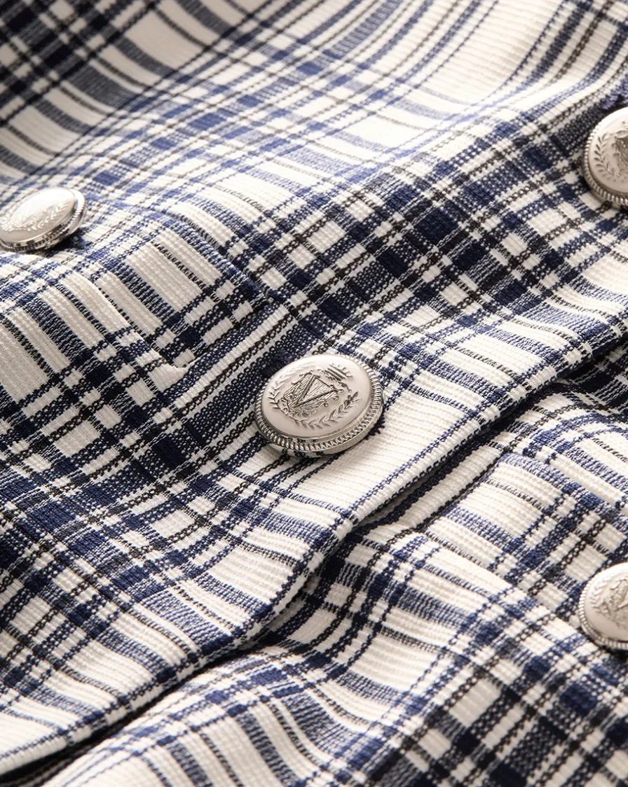 Veronica Beard Tops|Matching Sets>Tamara Plaid Vest in Ivory & Navy