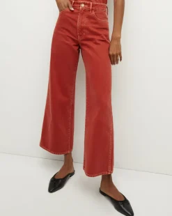 Veronica Beard Jeans>Taylor Cropped Wide-Leg Jean in Brick Red