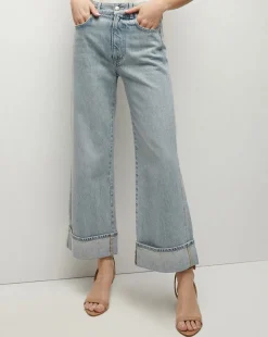 Veronica Beard Jeans>Taylor Cuffed Cropped Wide-Leg Jean in Airway Cloud