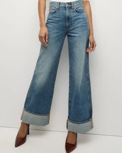 Veronica Beard Jeans|The Veronicas' Favorites>Taylor Cuffed Wide-Leg Jean | Medium Wash Blue Jeans