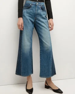 Veronica Beard Jeans>Taylor Two-Tone Cropped Wide-Leg Jean in Blue