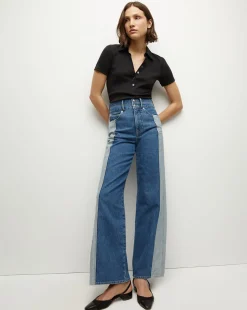 Veronica Beard Jeans>Taylor Two-Tone Wide-Leg Jean in