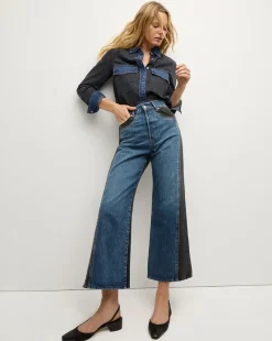 Veronica Beard Jeans>Taylor Two-Tone Wide-Leg Jean in Blue Moon Colorblock