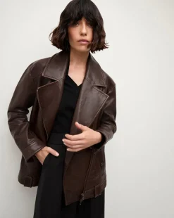 Veronica Beard Jackets & Outerwear|The Veronicas' Favorites>Thandie Leather Dickey Jacket in Dark Brown