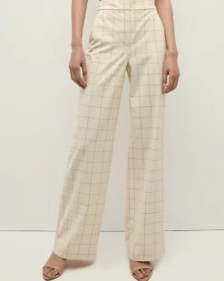 Veronica Beard Pants>Tonelli Plaid Pant in Ecru/Deep Ochre
