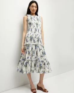 Veronica Beard Dresses>Verena Cotton Dress in Off-White Multi